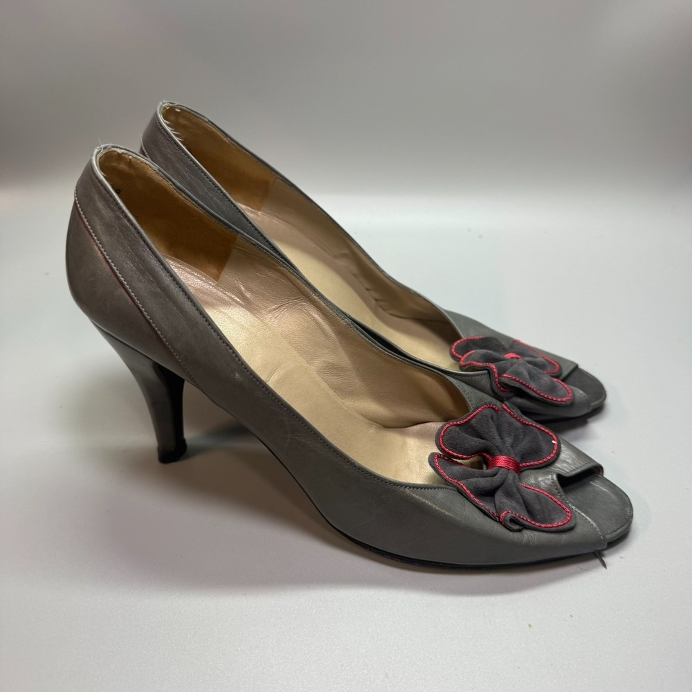 Christian Dior Gray Flower Vintage Souliers Spike Heels Sz 8 1/2 B